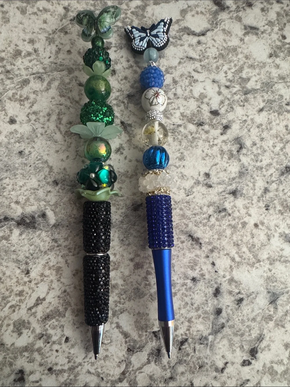NWOT Bundle of 2 Beaded Pens with Butterflies Handmade by Me